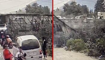 Video | Captan el momento exacto en el que colapsa puente peatonal en Edomex