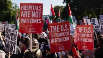 Protestan contra la 'complicidad' de EU en el genocidio en Gaza